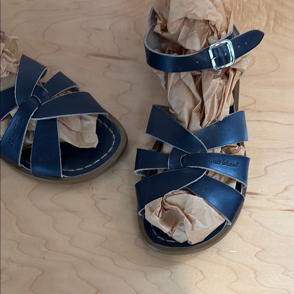 Salt Water Navy blue Leather Sandals with Buckle - Picture 2 of 5